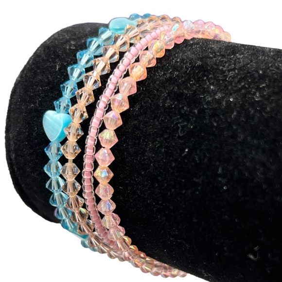 CRYSTAL STRETCH BRACELETS - PINK, PEACH, & BLUE - SET OF 4 - Picture 1 of 15